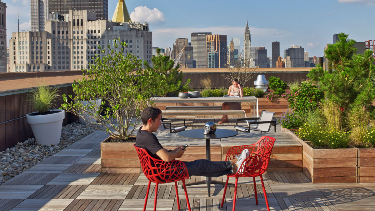 people sitting out on terrace
