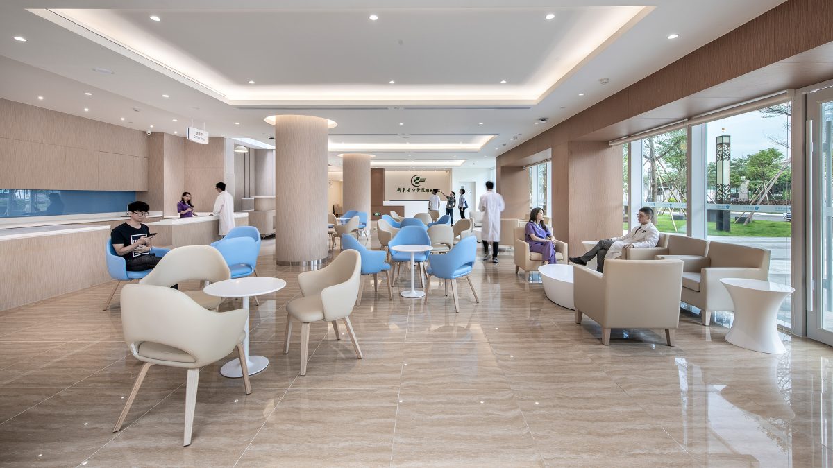people waiting around reception area