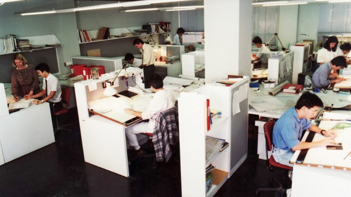 Moira Moser in old Hong Kong office in the 80's
