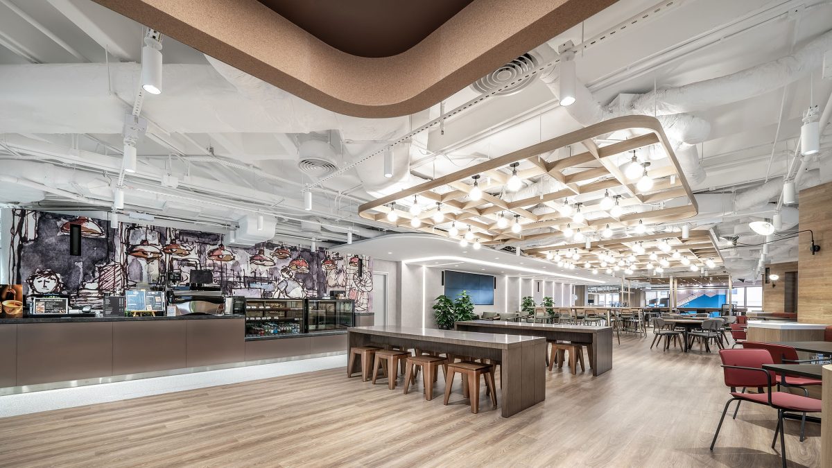 canteen area with overhead lights