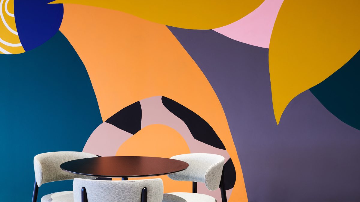 colourful wall of abstract artwork