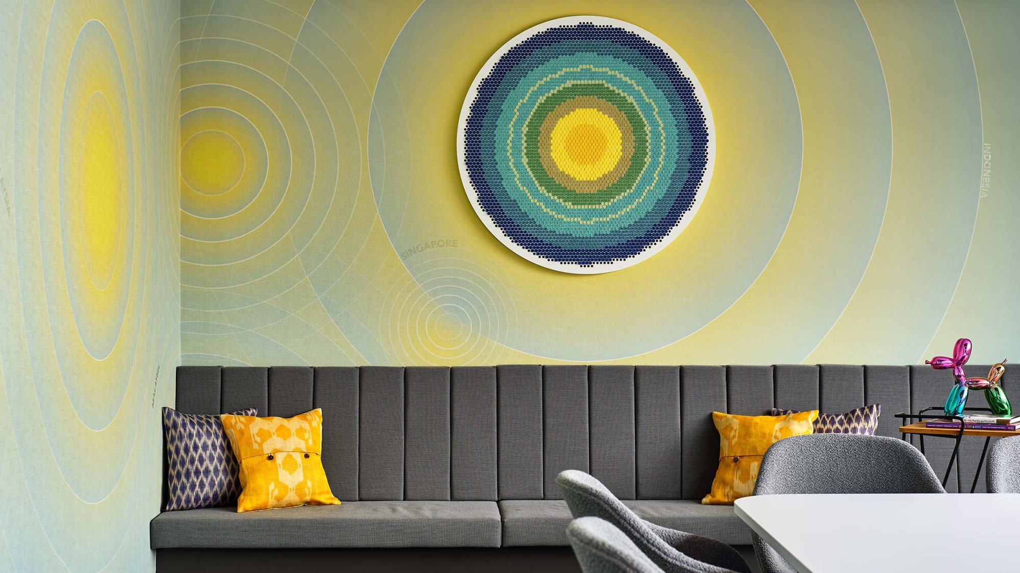 Graphic installation on wall created by brand experience team
