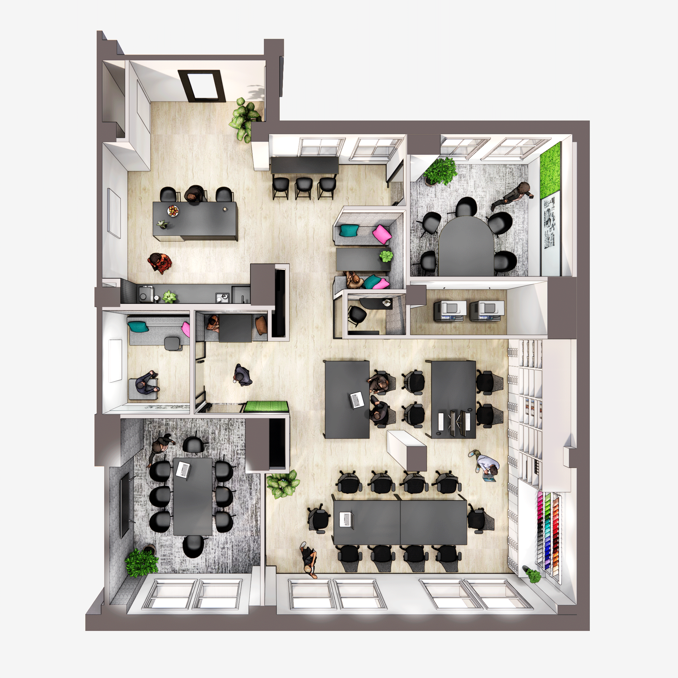 animated plan of hybrid workspace