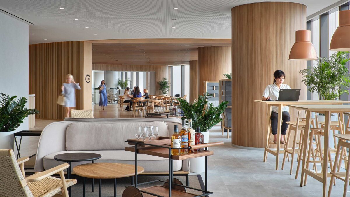 people working in open plan office