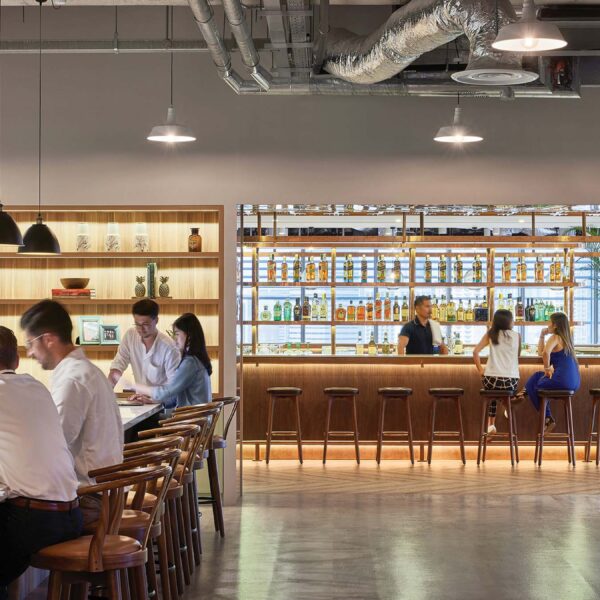 people sitting around workplace bar