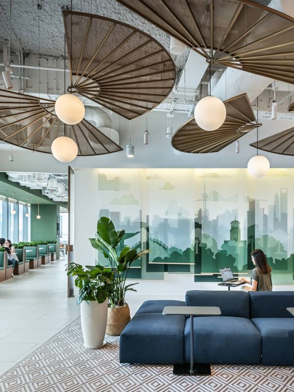 people working in reception lounge