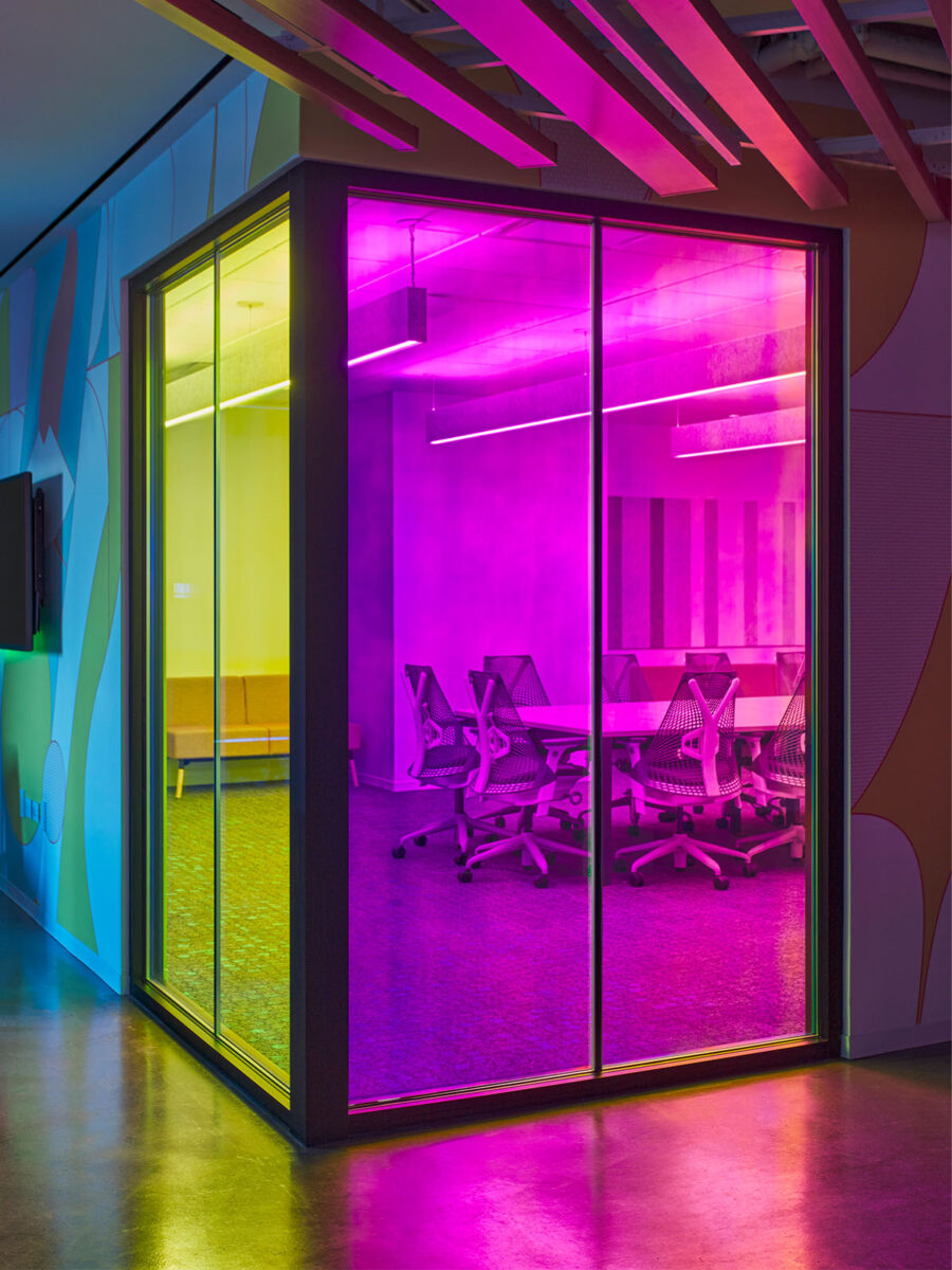 Meeting room with fluorescent lights